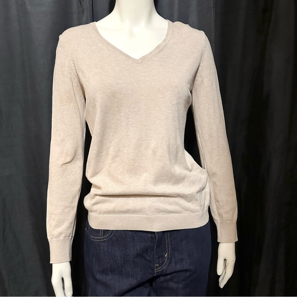 Esprit Women's Beige V-Neck Knit Pullover Sweater XL